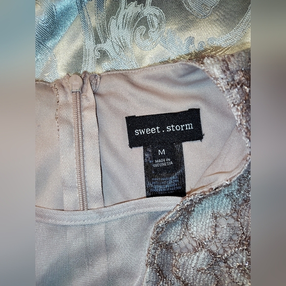 Tan Sheath Dress Sleeveless V-neck Wedding Guest - Picture 10 of 11